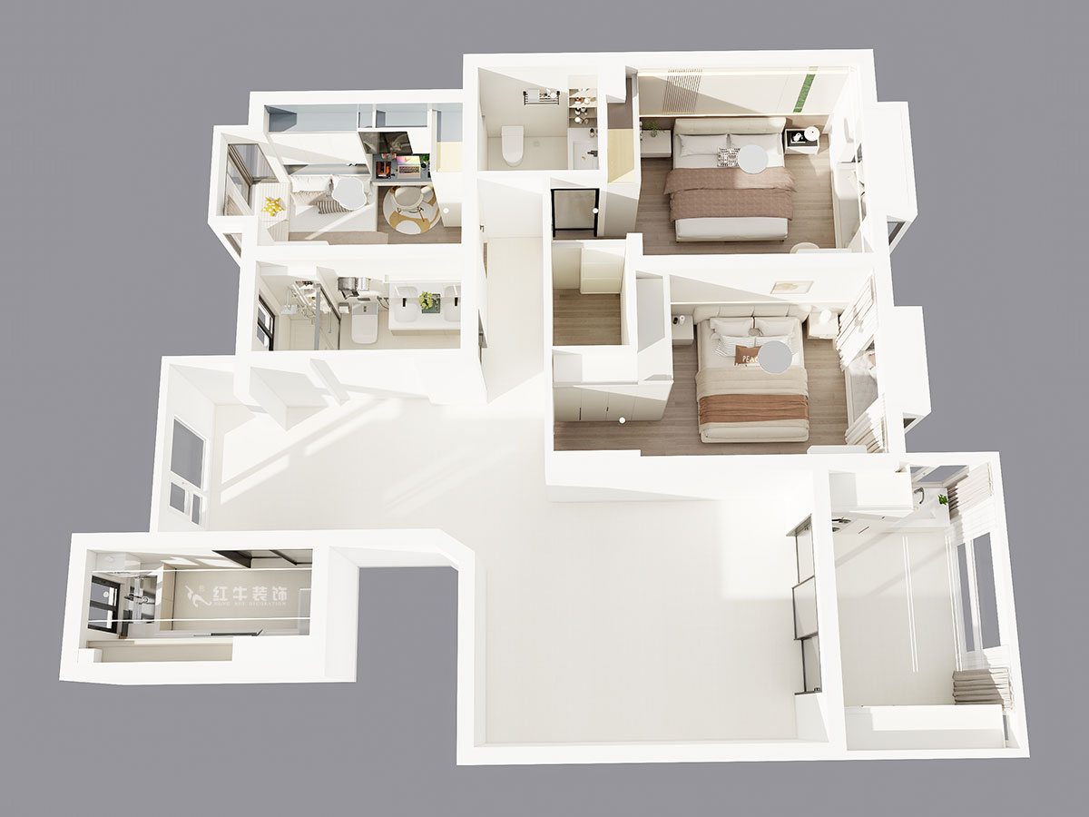 郭志成｜澳丽嘉园4-605-126㎡-现代奶油风格｜3室2厅1厨2卫｜毛坯装修｜定制家｜全包19